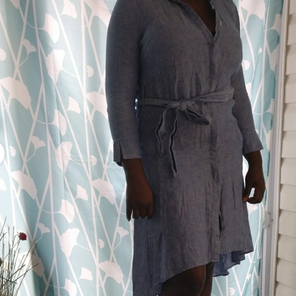 PURE LINEN 2pocket Button Front Belted HighLow Dress S